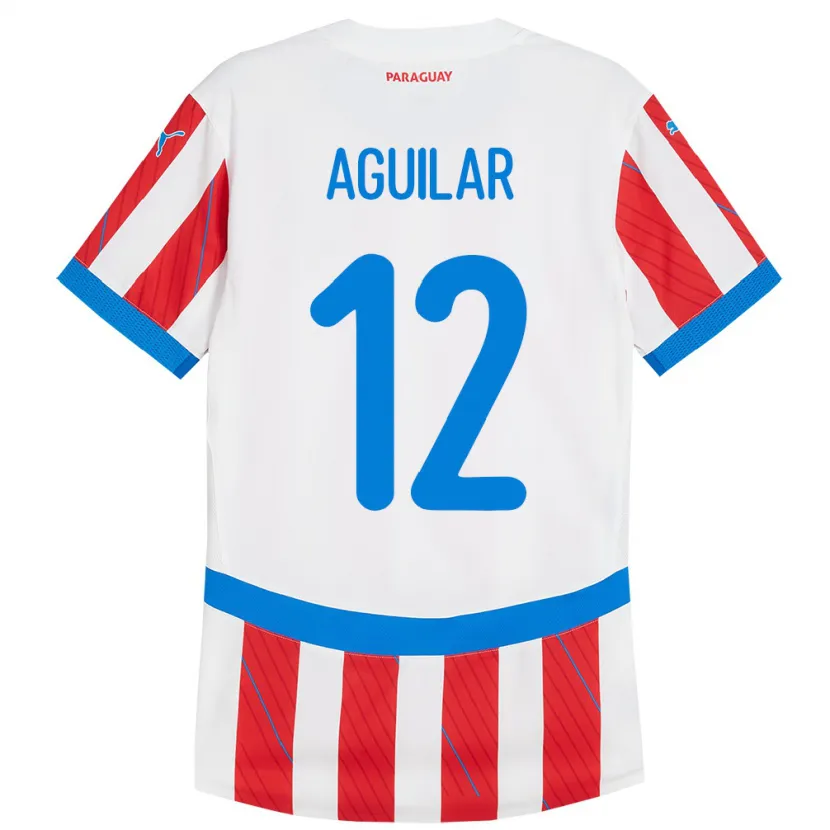 Danxen Børn Paraguay Alfredo Aguilar #12 Hvid Rød Hjemmebane Spillertrøjer 24-26 Trøje T-Shirt