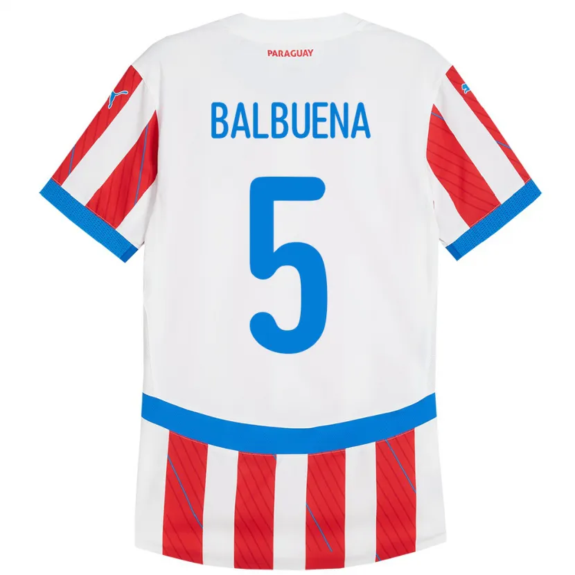 Danxen Børn Paraguay Fabián Balbuena #5 Hvid Rød Hjemmebane Spillertrøjer 24-26 Trøje T-Shirt