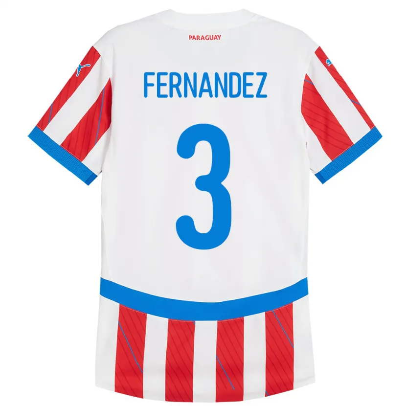 Danxen Børn Paraguay Roberto Fernández #3 Hvid Rød Hjemmebane Spillertrøjer 24-26 Trøje T-Shirt