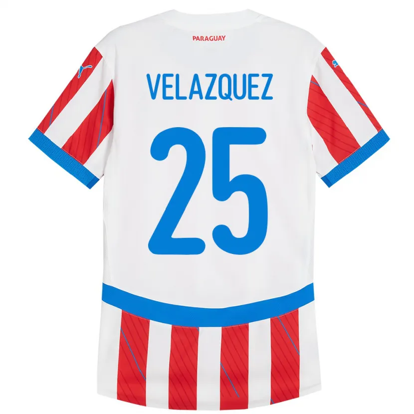 Danxen Børn Paraguay Gustavo Velázquez #25 Hvid Rød Hjemmebane Spillertrøjer 24-26 Trøje T-Shirt