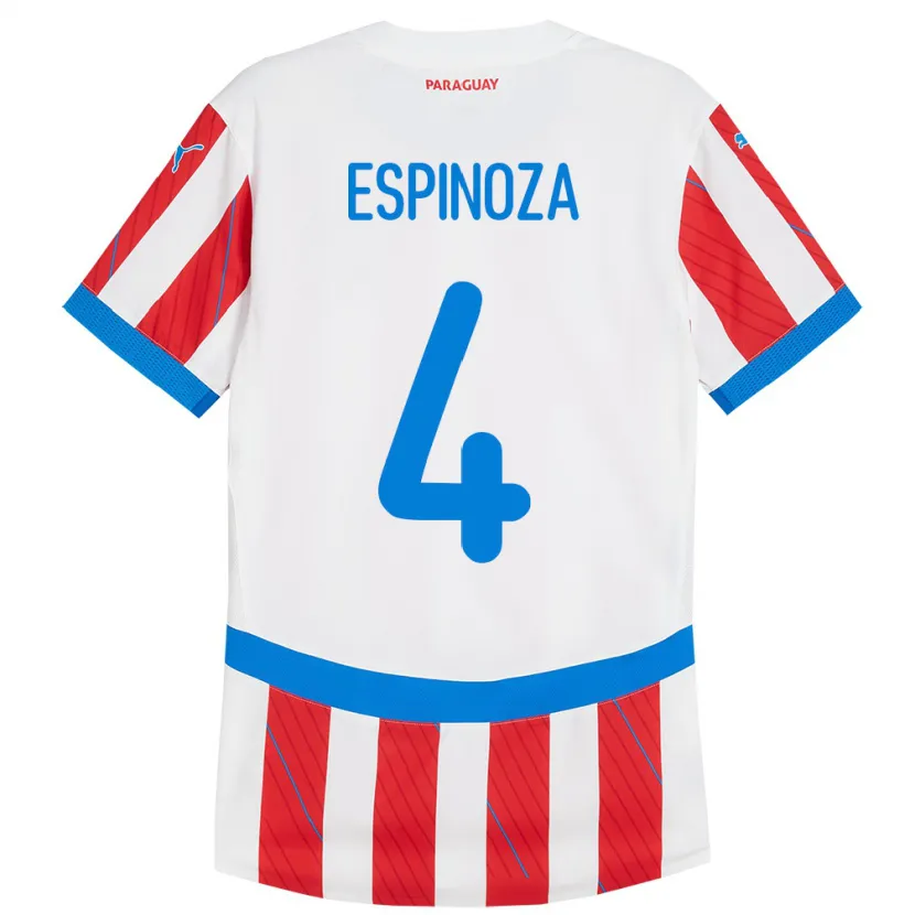 Danxen Børn Paraguay Matías Espinoza #4 Hvid Rød Hjemmebane Spillertrøjer 24-26 Trøje T-Shirt