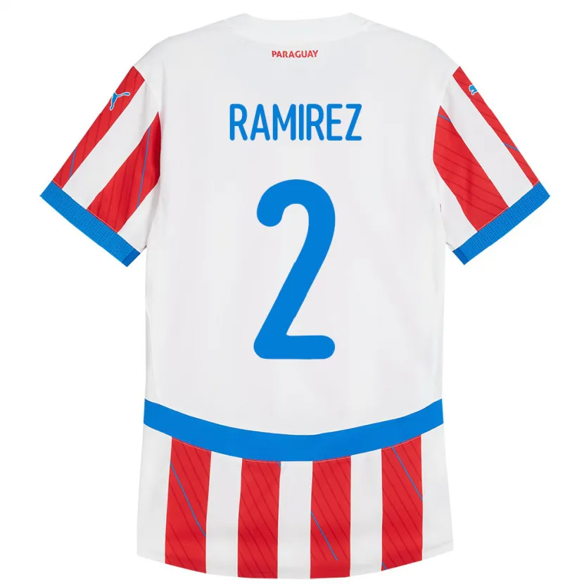 Danxen Børn Paraguay Iván Ramírez #2 Hvid Rød Hjemmebane Spillertrøjer 24-26 Trøje T-Shirt