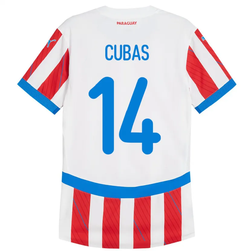 Danxen Børn Paraguay Andrés Cubas #14 Hvid Rød Hjemmebane Spillertrøjer 24-26 Trøje T-Shirt