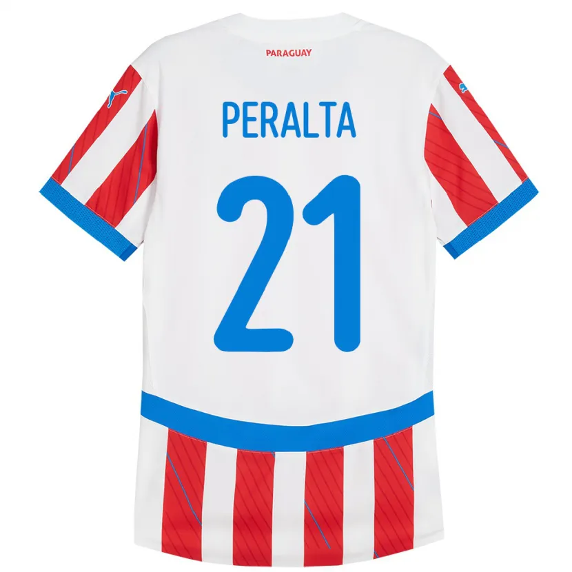 Danxen Børn Paraguay Fabrizio Peralta #21 Hvid Rød Hjemmebane Spillertrøjer 24-26 Trøje T-Shirt