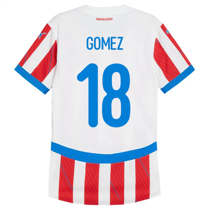 Danxen Børn Paraguay Diego Gómez #18 Hvid Rød Hjemmebane Spillertrøjer 24-26 Trøje T-Shirt