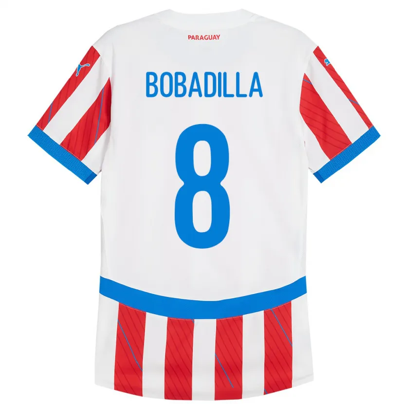 Danxen Børn Paraguay Damián Bobadilla #8 Hvid Rød Hjemmebane Spillertrøjer 24-26 Trøje T-Shirt