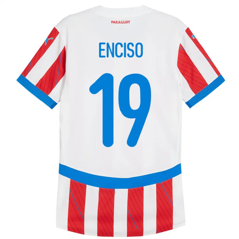 Danxen Børn Paraguay Julio Enciso #19 Hvid Rød Hjemmebane Spillertrøjer 24-26 Trøje T-Shirt