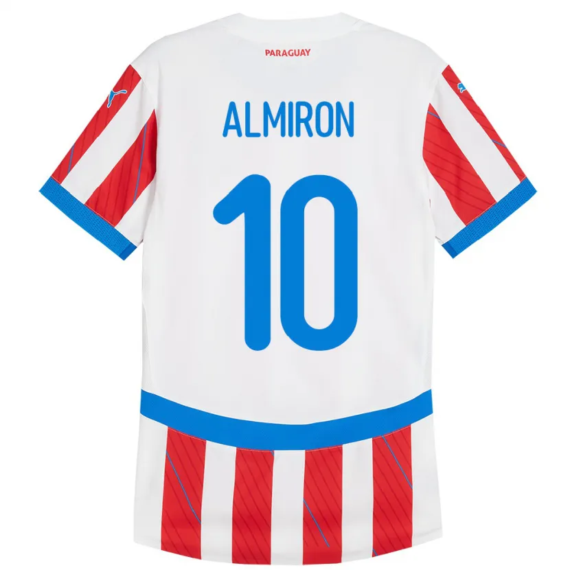 Danxen Børn Paraguay Miguel Almirón #10 Hvid Rød Hjemmebane Spillertrøjer 24-26 Trøje T-Shirt