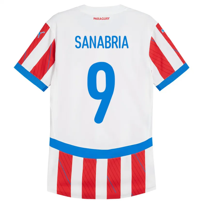 Danxen Børn Paraguay Antonio Sanabria #9 Hvid Rød Hjemmebane Spillertrøjer 24-26 Trøje T-Shirt