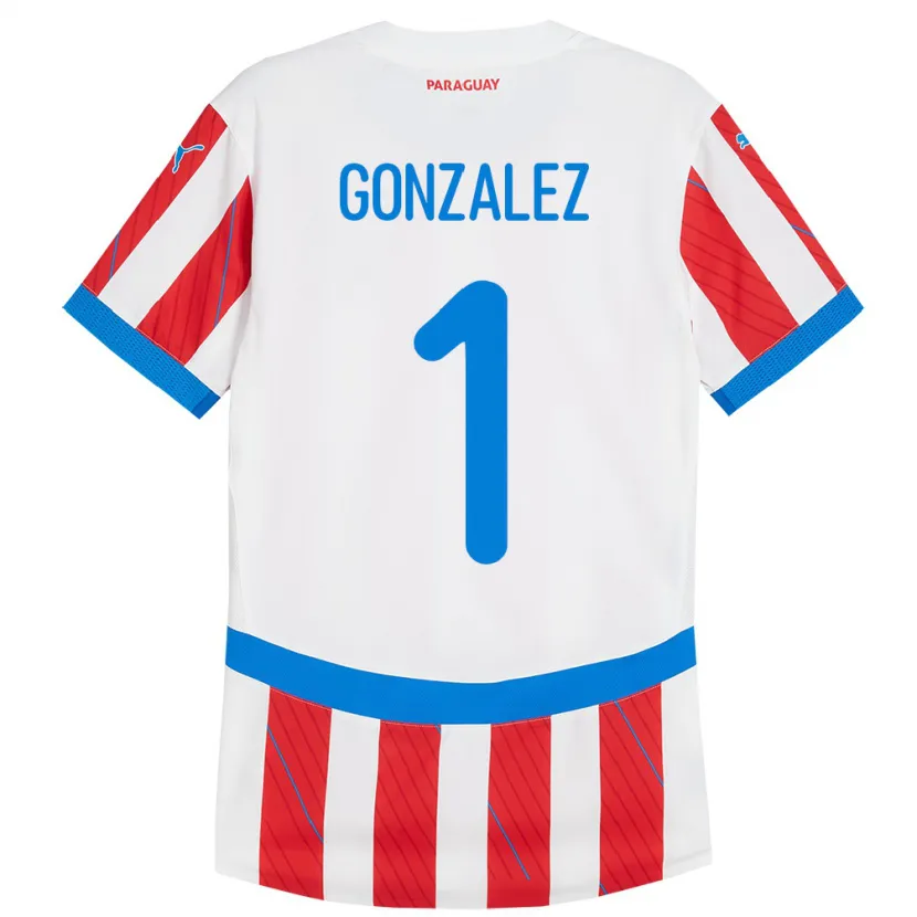 Danxen Børn Paraguay Ángel González #1 Hvid Rød Hjemmebane Spillertrøjer 24-26 Trøje T-Shirt