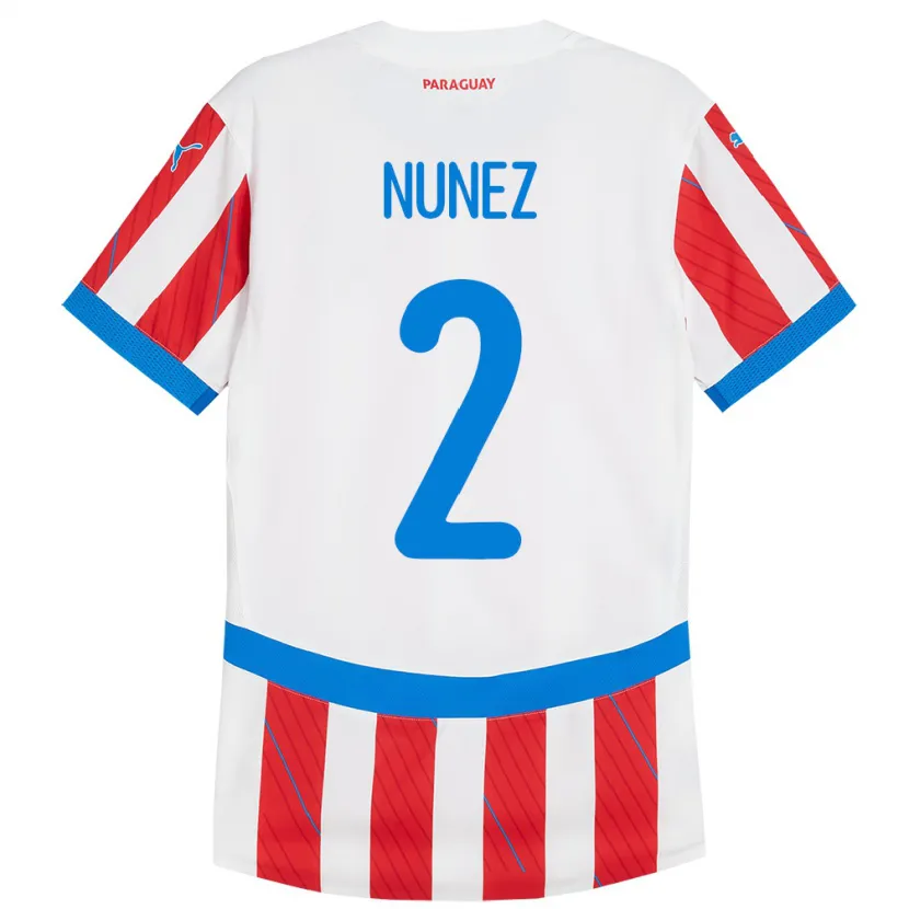 Danxen Børn Paraguay Alan Núñez #2 Hvid Rød Hjemmebane Spillertrøjer 24-26 Trøje T-Shirt