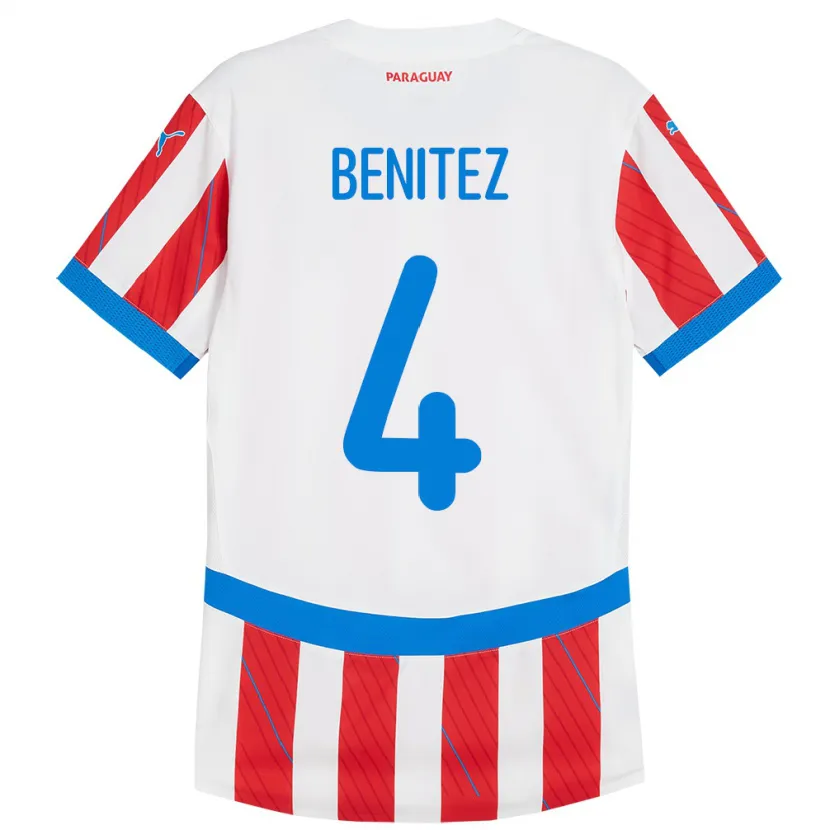 Danxen Børn Paraguay Gastón Benítez #4 Hvid Rød Hjemmebane Spillertrøjer 24-26 Trøje T-Shirt