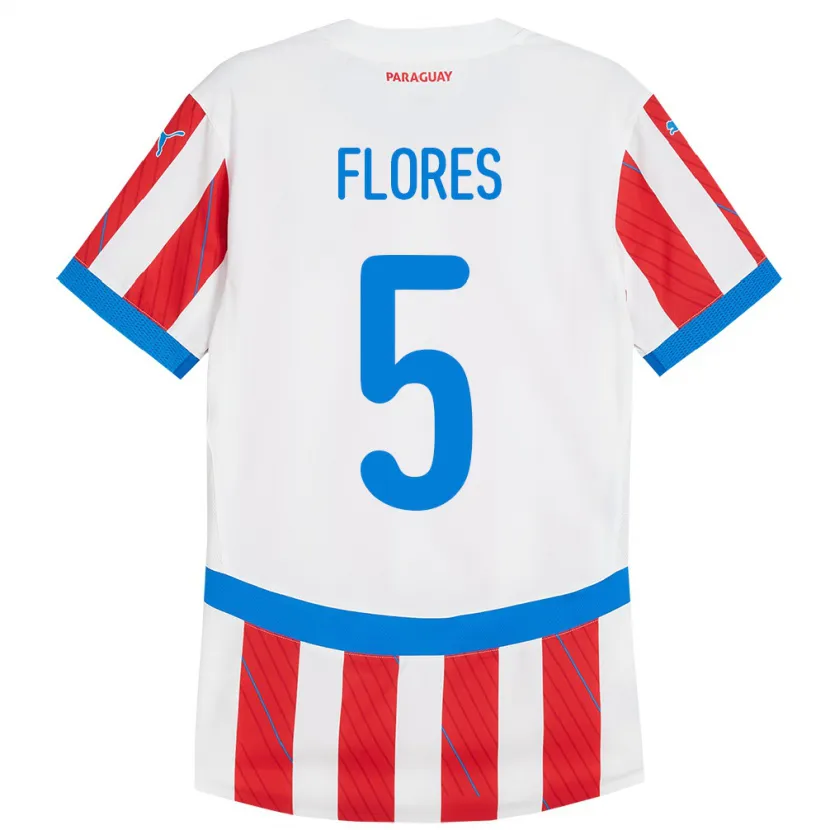 Danxen Børn Paraguay Gilberto Flores #5 Hvid Rød Hjemmebane Spillertrøjer 24-26 Trøje T-Shirt