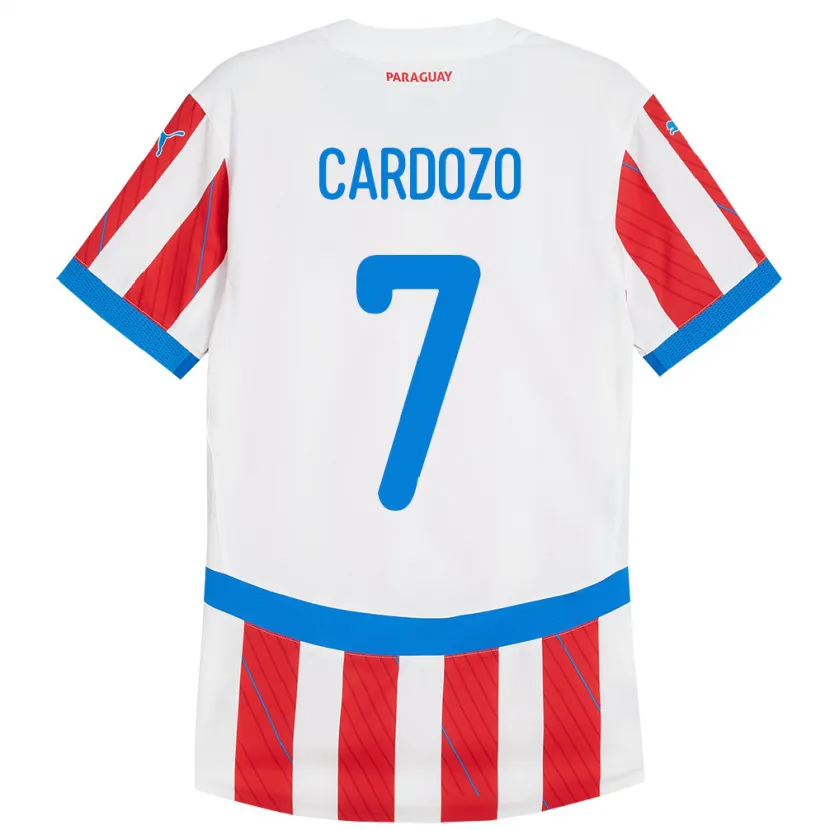 Danxen Børn Paraguay Fernando Cardozo #7 Hvid Rød Hjemmebane Spillertrøjer 24-26 Trøje T-Shirt