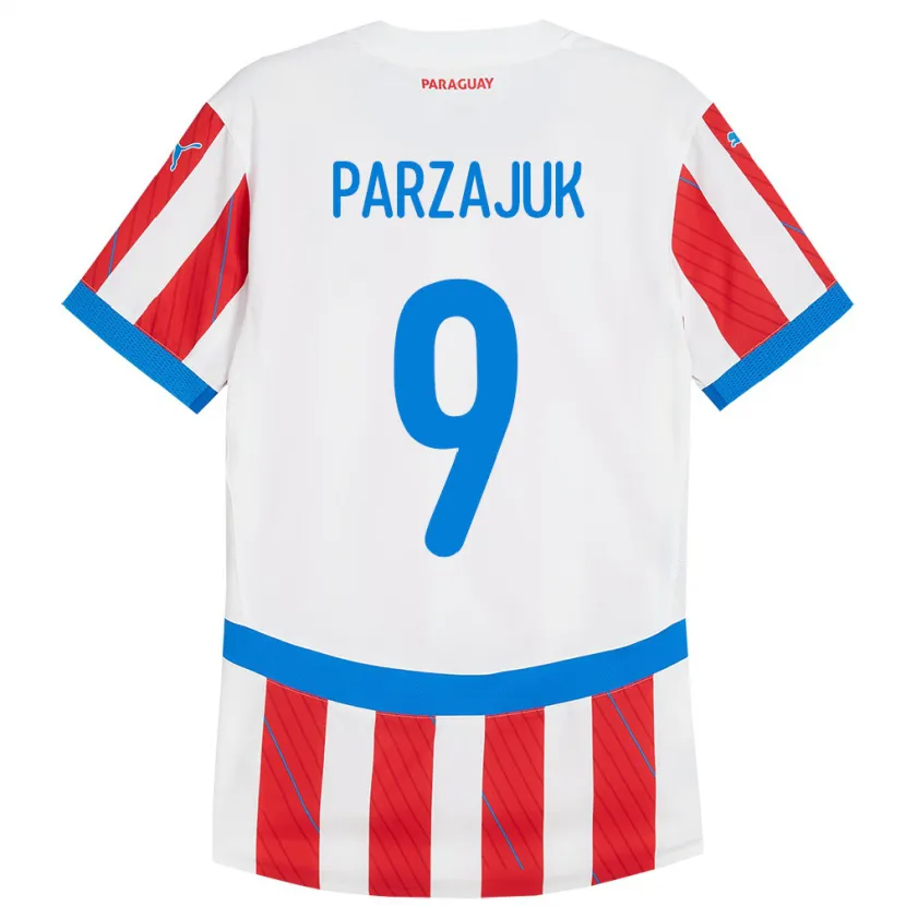 Danxen Børn Paraguay Kevin Parzajuk #9 Hvid Rød Hjemmebane Spillertrøjer 24-26 Trøje T-Shirt