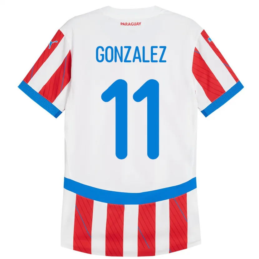 Danxen Børn Paraguay Enso González #11 Hvid Rød Hjemmebane Spillertrøjer 24-26 Trøje T-Shirt