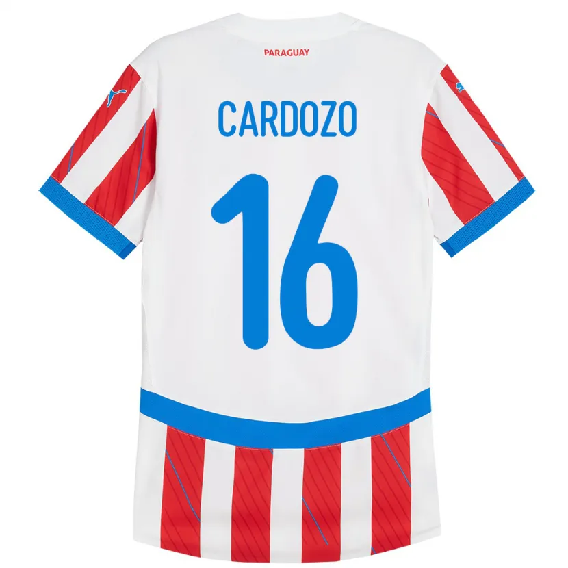 Danxen Børn Paraguay Juan Cardozo #16 Hvid Rød Hjemmebane Spillertrøjer 24-26 Trøje T-Shirt