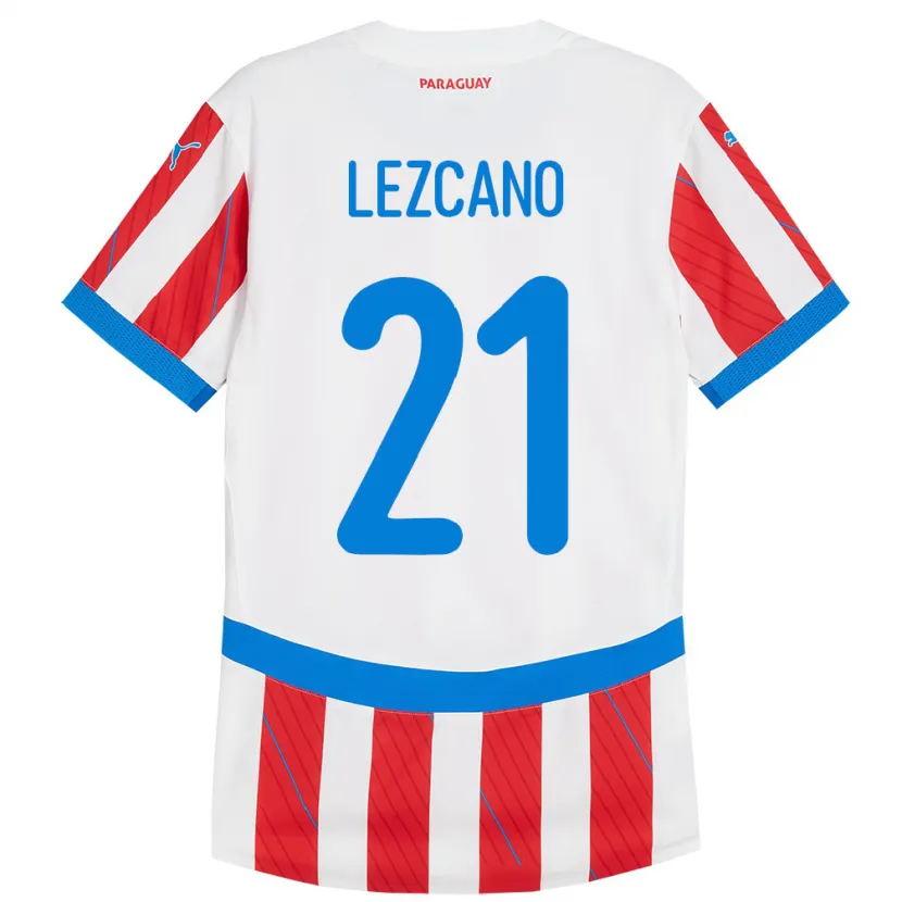 Danxen Børn Paraguay Rubén Lezcano #21 Hvid Rød Hjemmebane Spillertrøjer 24-26 Trøje T-Shirt