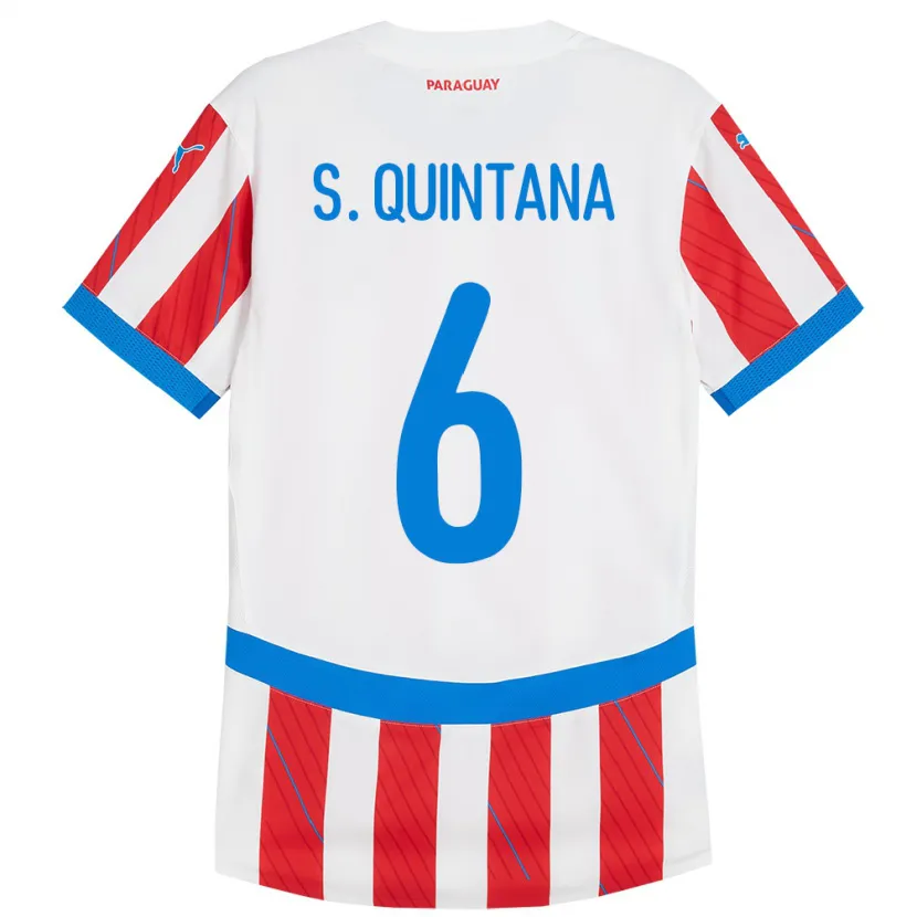 Danxen Børn Paraguay Sebastián Quintana #6 Hvid Rød Hjemmebane Spillertrøjer 24-26 Trøje T-Shirt