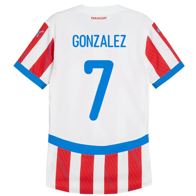 Danxen Børn Paraguay Diego González #7 Hvid Rød Hjemmebane Spillertrøjer 24-26 Trøje T-Shirt