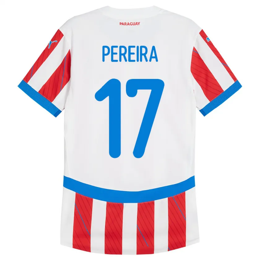 Danxen Børn Paraguay Kevin Pereira #17 Hvid Rød Hjemmebane Spillertrøjer 24-26 Trøje T-Shirt