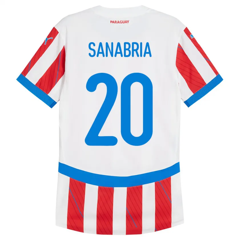 Danxen Børn Paraguay Tobías Sanabria #20 Hvid Rød Hjemmebane Spillertrøjer 24-26 Trøje T-Shirt