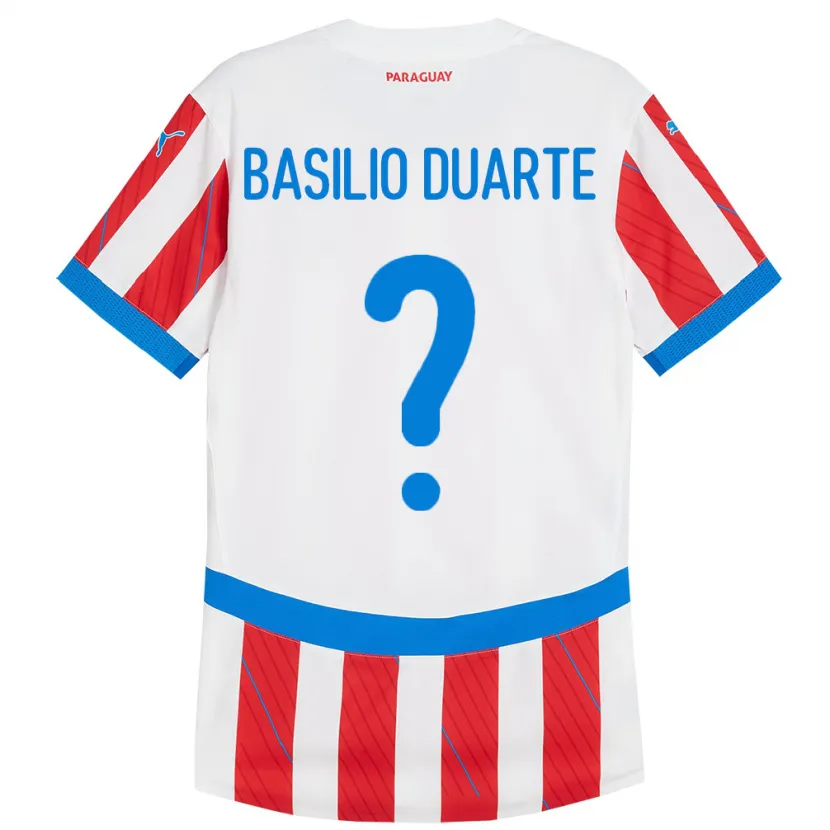 Danxen Børn Paraguay Basilio Duarte #0 Hvid Rød Hjemmebane Spillertrøjer 24-26 Trøje T-Shirt