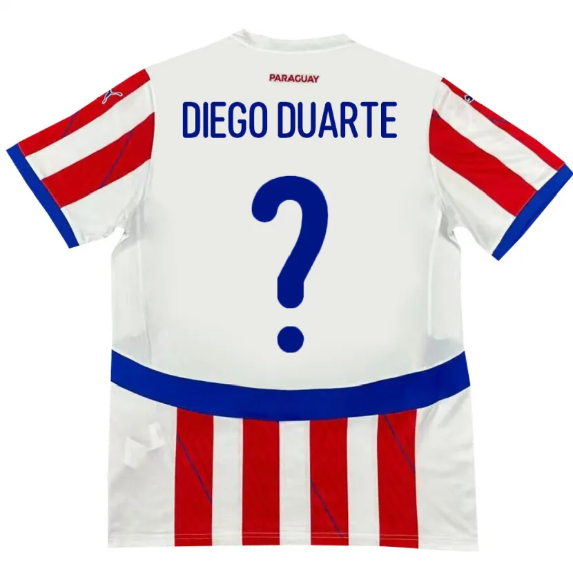 Danxen Børn Paraguay Diego Duarte #0 Hvid Rød Hjemmebane Spillertrøjer 24-26 Trøje T-Shirt