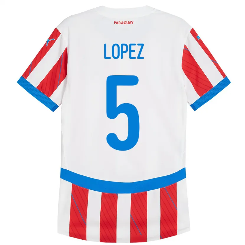 Danxen Børn Paraguay Óscar López #5 Hvid Rød Hjemmebane Spillertrøjer 24-26 Trøje T-Shirt