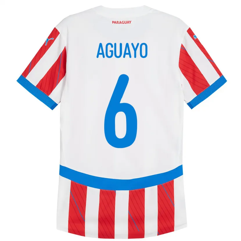 Danxen Børn Paraguay Ángel Aguayo #6 Hvid Rød Hjemmebane Spillertrøjer 24-26 Trøje T-Shirt