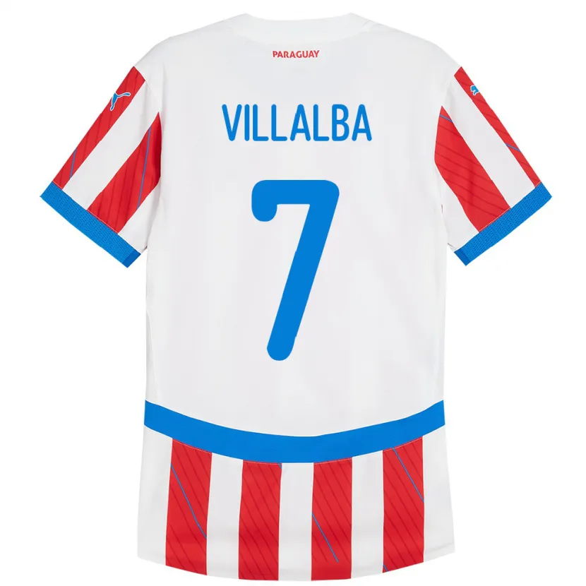 Danxen Børn Paraguay Rodrigo Villalba #7 Hvid Rød Hjemmebane Spillertrøjer 24-26 Trøje T-Shirt