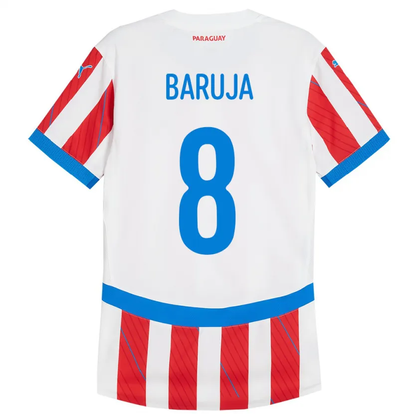 Danxen Børn Paraguay Fabrizio Baruja #8 Hvid Rød Hjemmebane Spillertrøjer 24-26 Trøje T-Shirt