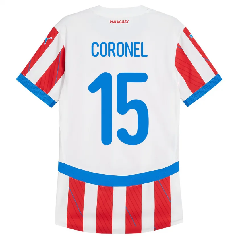 Danxen Børn Paraguay Éver Coronel #15 Hvid Rød Hjemmebane Spillertrøjer 24-26 Trøje T-Shirt