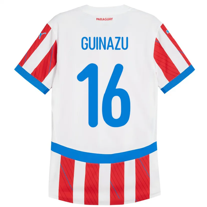 Danxen Børn Paraguay Lucas Guiñazú #16 Hvid Rød Hjemmebane Spillertrøjer 24-26 Trøje T-Shirt