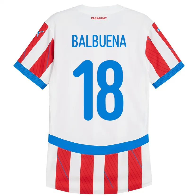 Danxen Børn Paraguay Axel Balbuena #18 Hvid Rød Hjemmebane Spillertrøjer 24-26 Trøje T-Shirt