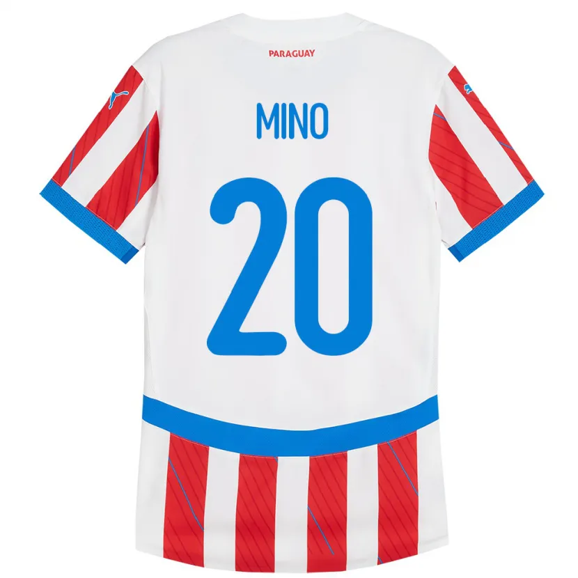 Danxen Børn Paraguay César Miño #20 Hvid Rød Hjemmebane Spillertrøjer 24-26 Trøje T-Shirt