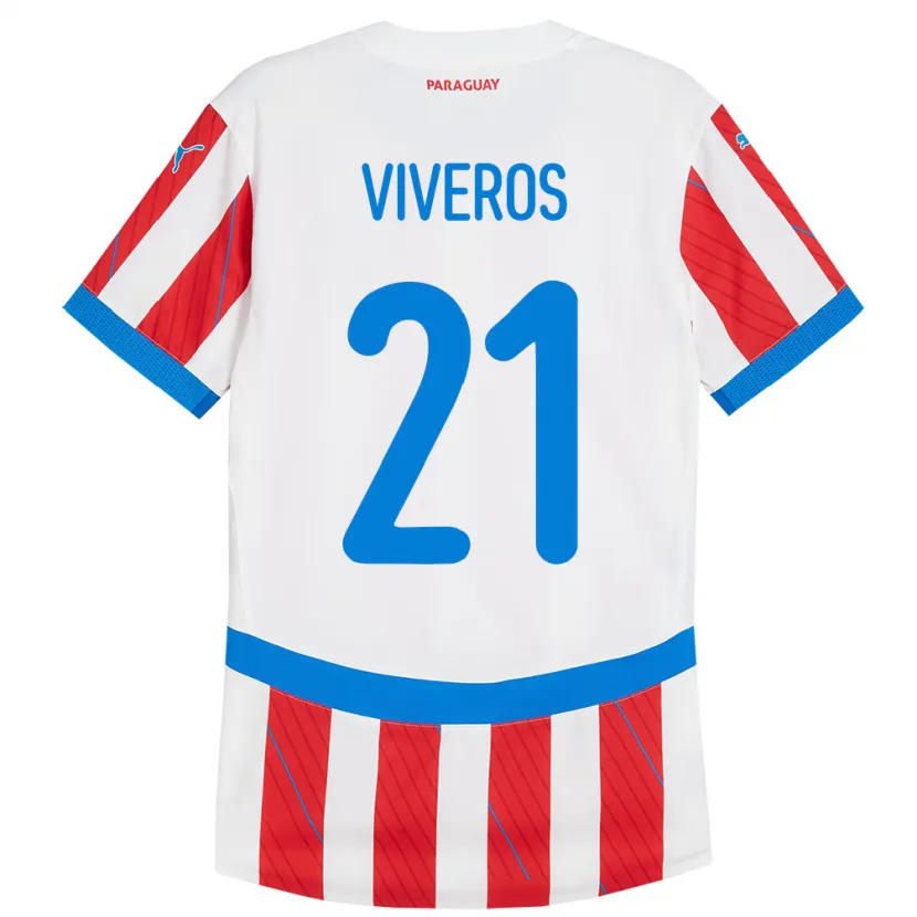 Danxen Børn Paraguay Fernando Viveros #21 Hvid Rød Hjemmebane Spillertrøjer 24-26 Trøje T-Shirt