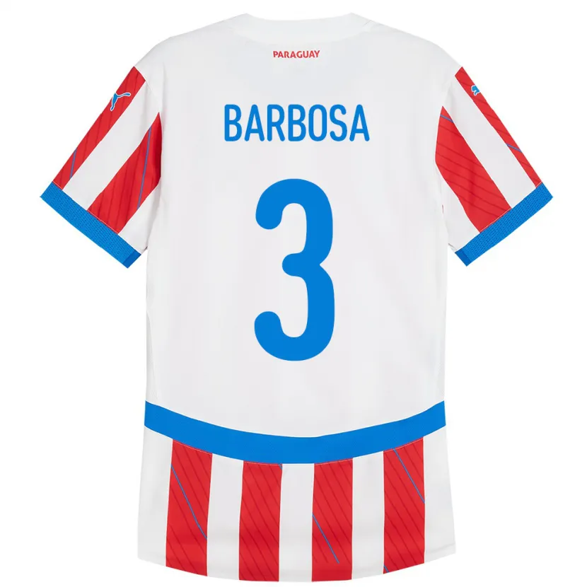 Danxen Børn Paraguay Camila Barbosa #3 Hvid Rød Hjemmebane Spillertrøjer 24-26 Trøje T-Shirt