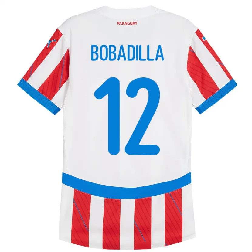 Danxen Børn Paraguay Alicia Bobadilla #12 Hvid Rød Hjemmebane Spillertrøjer 24-26 Trøje T-Shirt