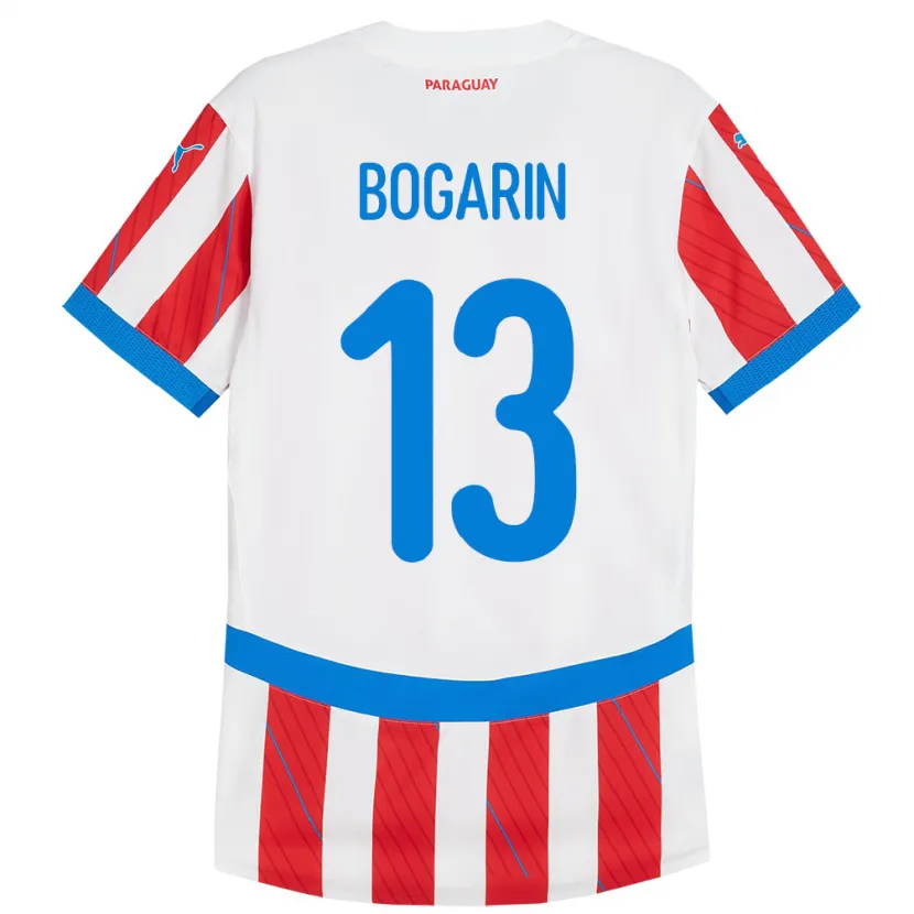 Danxen Børn Paraguay Dahiana Bogarín #13 Hvid Rød Hjemmebane Spillertrøjer 24-26 Trøje T-Shirt