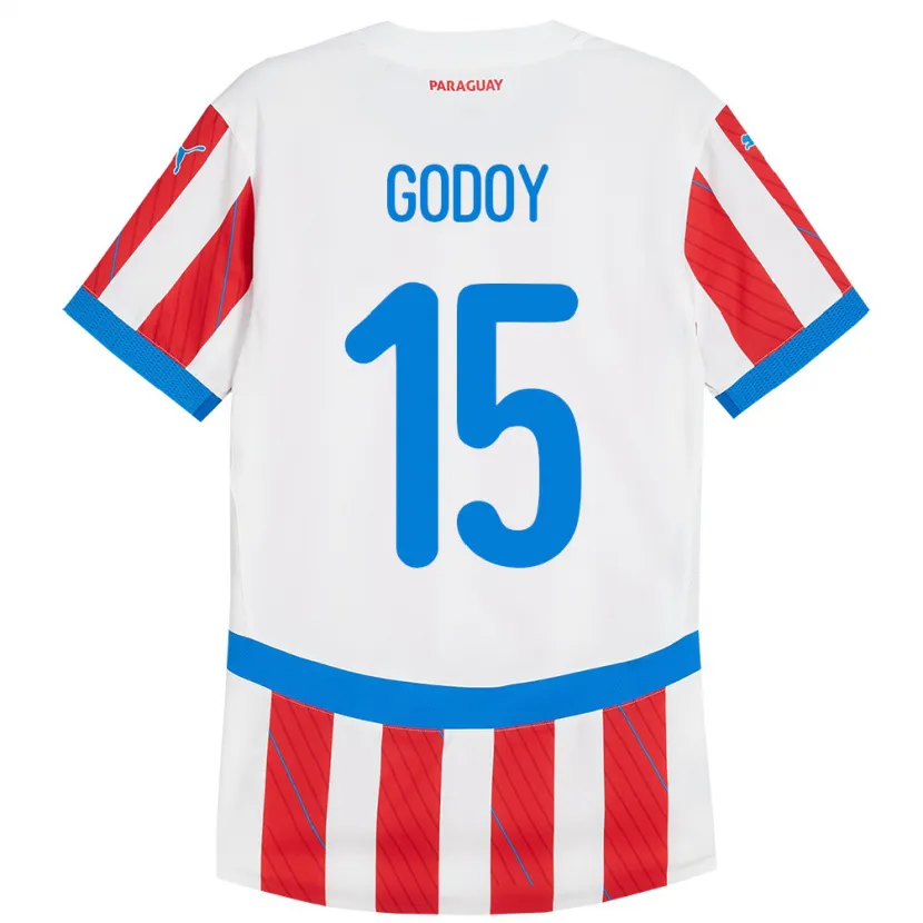 Danxen Børn Paraguay Fanny Godoy #15 Hvid Rød Hjemmebane Spillertrøjer 24-26 Trøje T-Shirt