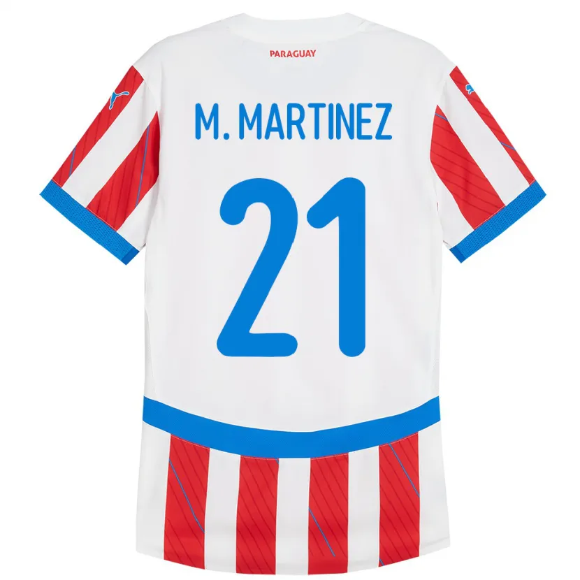 Danxen Børn Paraguay María Martínez #21 Hvid Rød Hjemmebane Spillertrøjer 24-26 Trøje T-Shirt