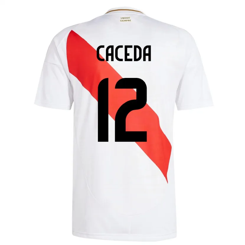 Danxen Børn Peru Carlos Cáceda #12 Hvid Hjemmebane Spillertrøjer 24-26 Trøje T-Shirt