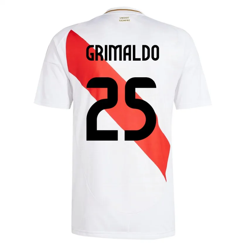 Danxen Børn Peru Joao Grimaldo #25 Hvid Hjemmebane Spillertrøjer 24-26 Trøje T-Shirt