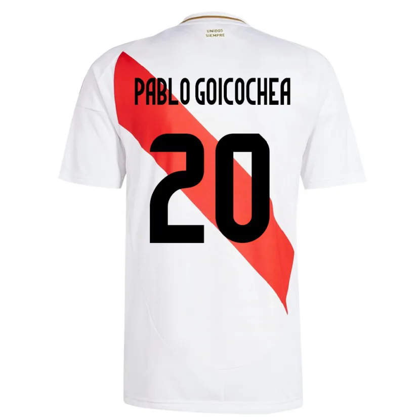 Danxen Børn Peru Juan Pablo Goicochea #20 Hvid Hjemmebane Spillertrøjer 24-26 Trøje T-Shirt