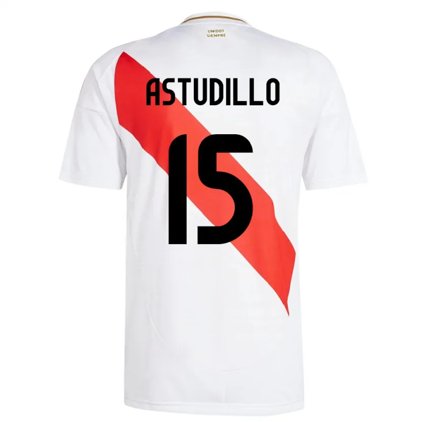 Danxen Børn Peru Julinho Astudillo #15 Hvid Hjemmebane Spillertrøjer 24-26 Trøje T-Shirt