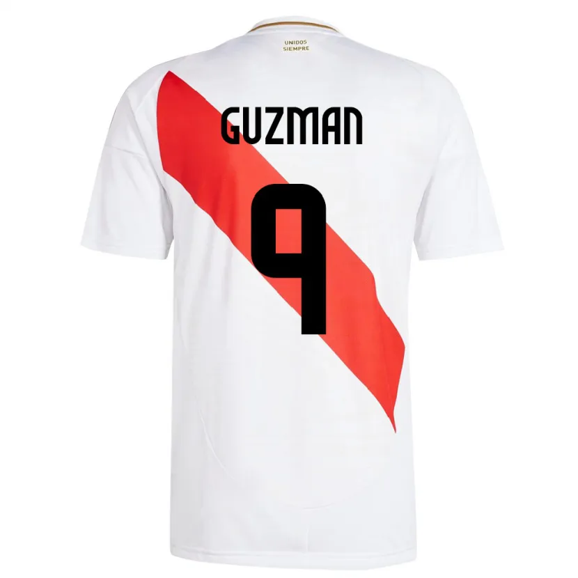 Danxen Børn Peru Víctor Guzmán #9 Hvid Hjemmebane Spillertrøjer 24-26 Trøje T-Shirt