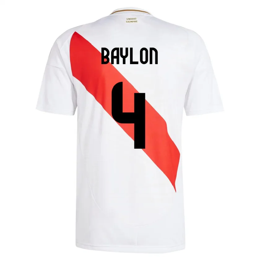 Danxen Børn Peru Luis Baylón #4 Hvid Hjemmebane Spillertrøjer 24-26 Trøje T-Shirt