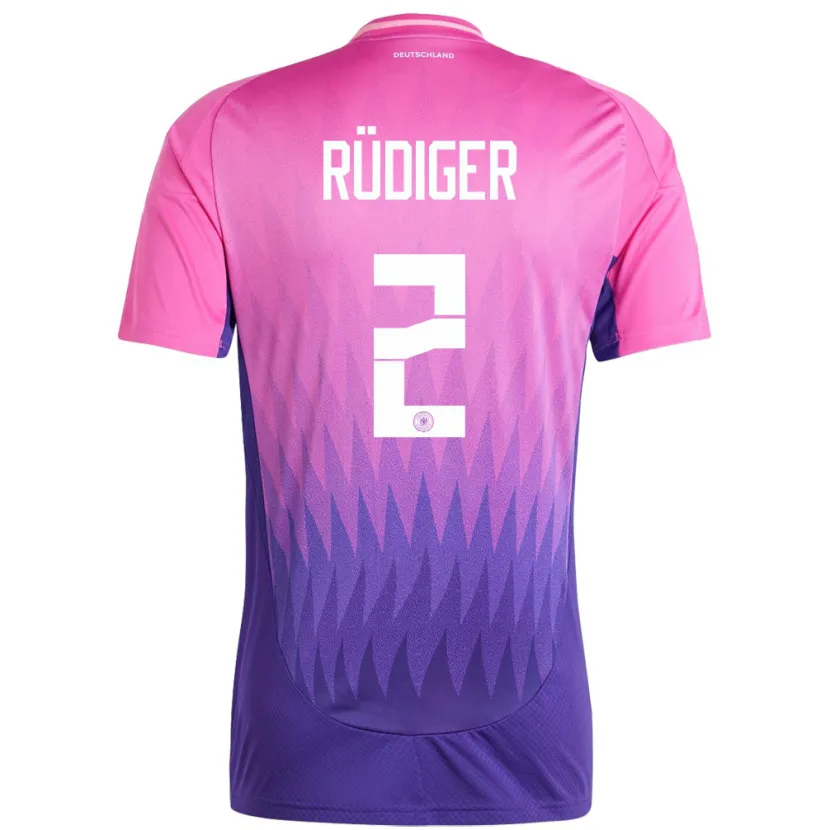 Danxen Børn Tyskland Antonio Rudiger #2 Pink Lilla Udebane Spillertrøjer 24-26 Trøje T-Shirt