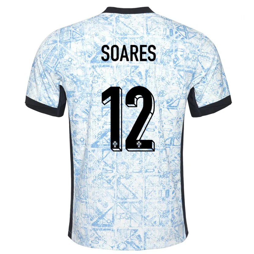 Danxen Børn Portugal Samuel Soares #12 Creme Blå Udebane Spillertrøjer 24-26 Trøje T-Shirt